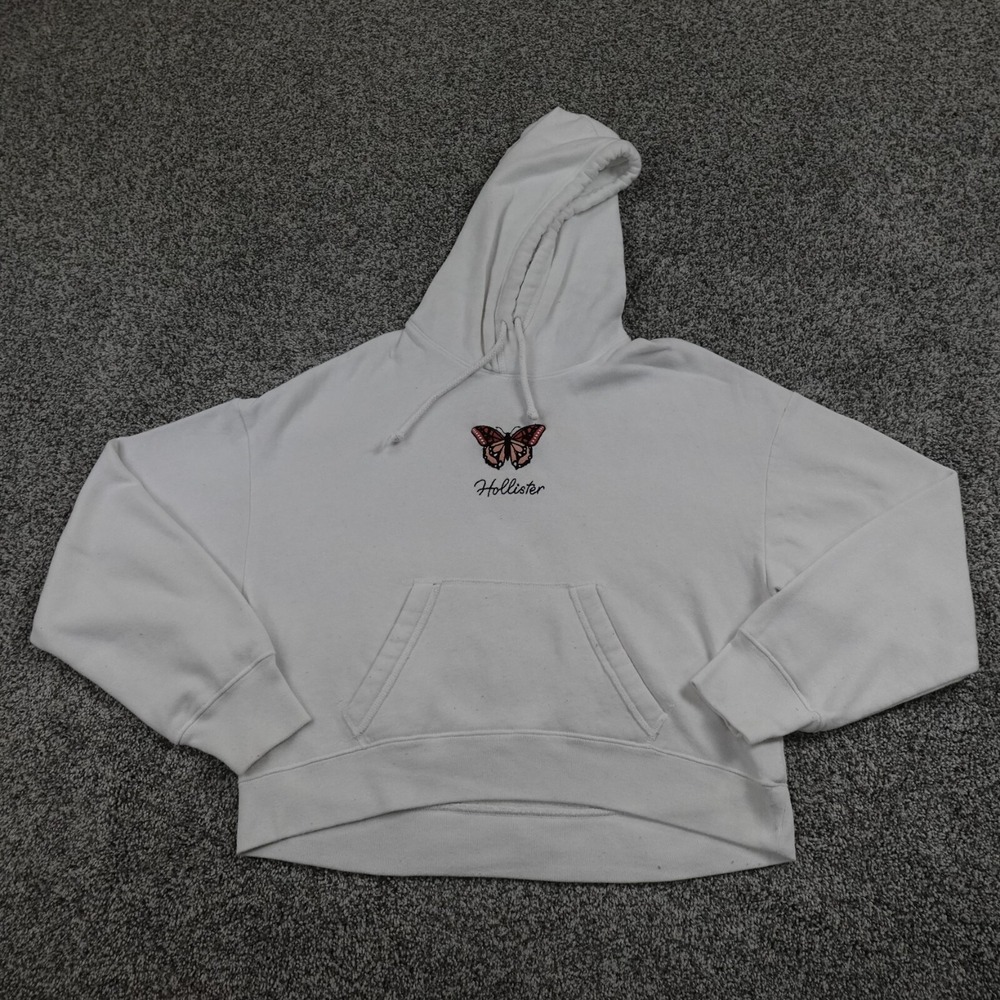 Hollister Sweater Womens Extra Small White Butterfly Logo Sweatshirt Hoodie Surf
